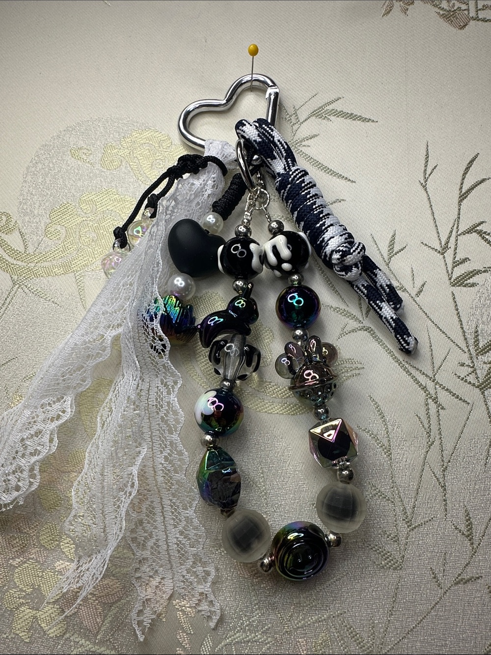 Handmade Black & Iridescent Bead Keychain Charm